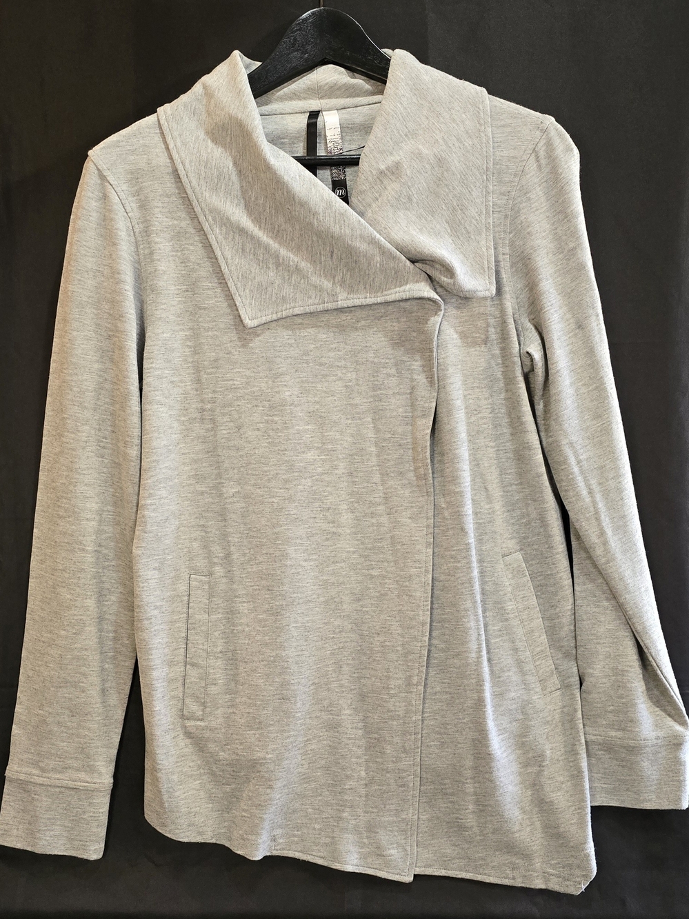 Kensie Light Gray Asymmetric Shawl Collar Sweater Cardigan